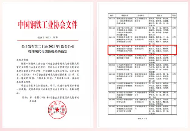 龙钢公司在第二十届冶金企业管理现代化创新成果评选中喜获殊荣