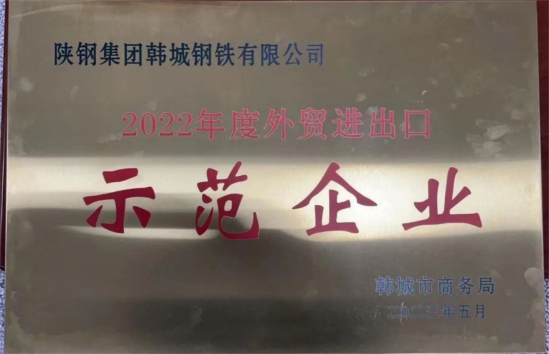 韩城公司荣获韩城市“2022年度外贸进出口示范企业”称号