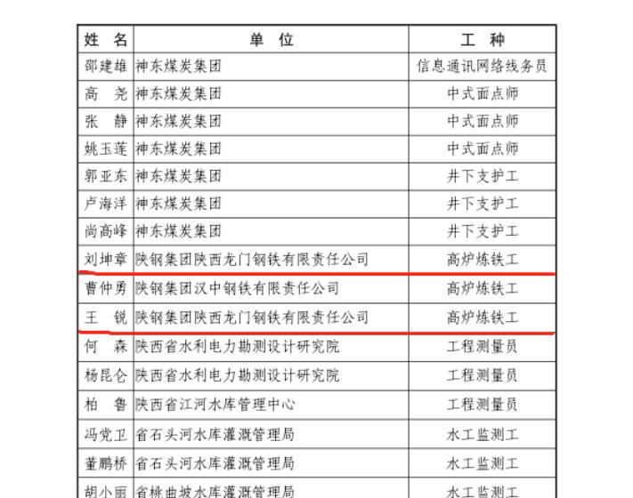 龙钢公司2名职工荣获“陕西省技术能手”称号